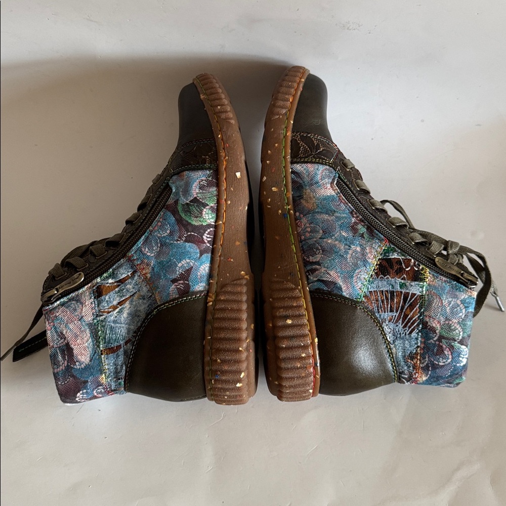 L’Artiste By Spring Step Maylah OLM Olive Multi Floral Leace-up Boots size 41 EU - Picture 5 of 12